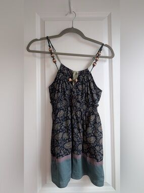 TOCCA Beaded Tie-Neck Raffia Wrapped Babydoll Floral 100% Cotton Tank Size 6